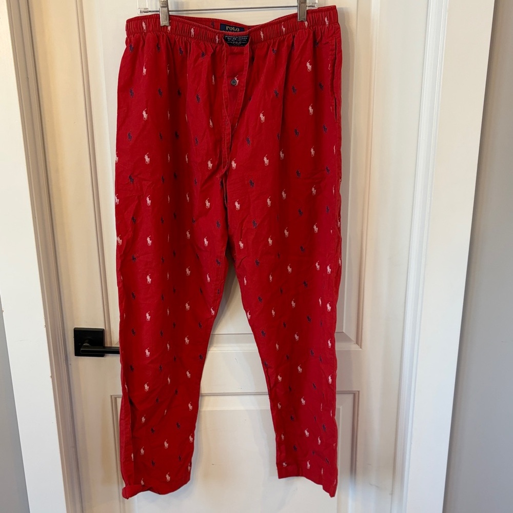 Polo by Ralph Lauren Red Cotton Sleeping Pants with Logo Pattern